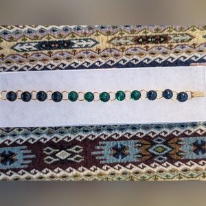 Stunning  blue  & green fused glass handcrafted link bracelet. One of a kind!